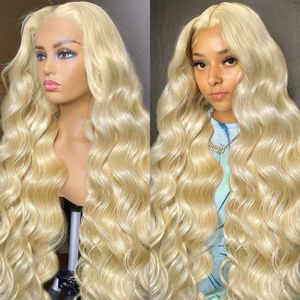 Perruque Lace Front Wig brésilienne naturelle, cheveux naturels, Body Wave, blond miel 613, 13x6, Transparent HD, 13x4, 30 pouces, pour femmes