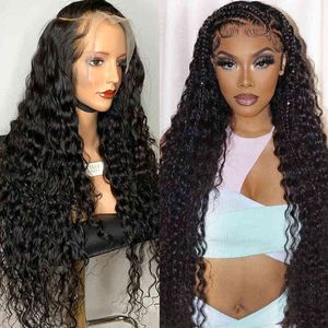 30 inch diepe golf 13x4 kanten voorpruiken voor zwarte vrouwen pretal Baby Hair Frontal Braziliaanse Remy Water Gavy Curly Human Pruik 220713