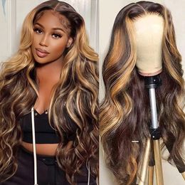 30 inch Hoogtepunt Pruik Menselijk Haar Body Wave Ombre Lace Wig Menselijk Haarkant Braziliaanse Bruin Honing Blonde Gekleurde Pruiken