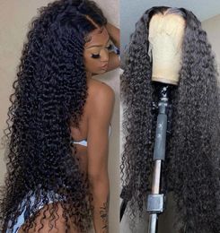 Perruque Lace Frontal Wig synthétique bouclée et ample, cheveux longs, 30 pouces, 13x4, Deep Wave, densité 250, pour femmes, 8479254