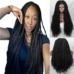 30 pouces de longs cheveux synthétiques couleur noire dreadlock 9 * 6 perruque de fermeture de dentelle avant pour femme noire