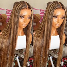 30 Inch Straight Highlight Lace Front Human Hair 220%density 13x4 Lace Frontal Wigs Brazilian Remy 13x6 Honey Blonde Colored Wigs for Women