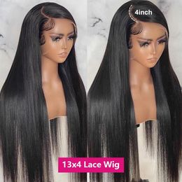 Perruque Lace Frontal Wig brésilienne naturelle, cheveux lisses, 30 pouces, 13x4, pre-plucked, transparente, pour femmes