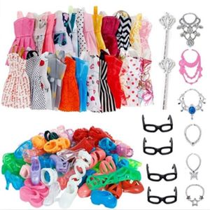30 Item/Set Doll Accessories = 10x Mix Fashion Cute Dress + 4x Glasses+ 6x Necklaces + 10x Shoes Dress Clothes For Barbie Doll 2015 Y2