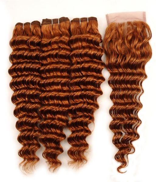 30 Paquetes de onda profunda de color castaño claro con cierre El cabello humano brasileño virgen teje 3 ofertas de paquetes con cierre de encaje 4x4 Part1654925