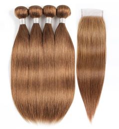 30 paquets de cheveux humains Auburn moyens avec fermeture Extensions de cheveux humains droits brésiliens 1624 pouces 3 ou 4 paquets avec dentelle 4x49174000