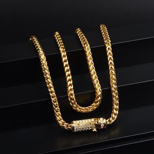 30 Heren Hip Hop Ketting Iced Out 6mm Goud Rvs Cubaanse Box Chain Link Ketting Strass Clasp269B