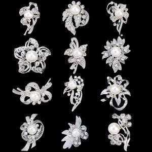 30% de réduction ton argent petites broches en or clair strass fleur broche perle en gros bijoux mariage accessoires de mariée mélanger 12 desgins DHL