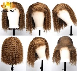 Perruque Lace Front Wig Remy naturelle, cheveux naturels, bouclés, courts, couleur ombrée, 30, pre-plucked, avec Baby Bob, densité 150, 13x4, Front7560470