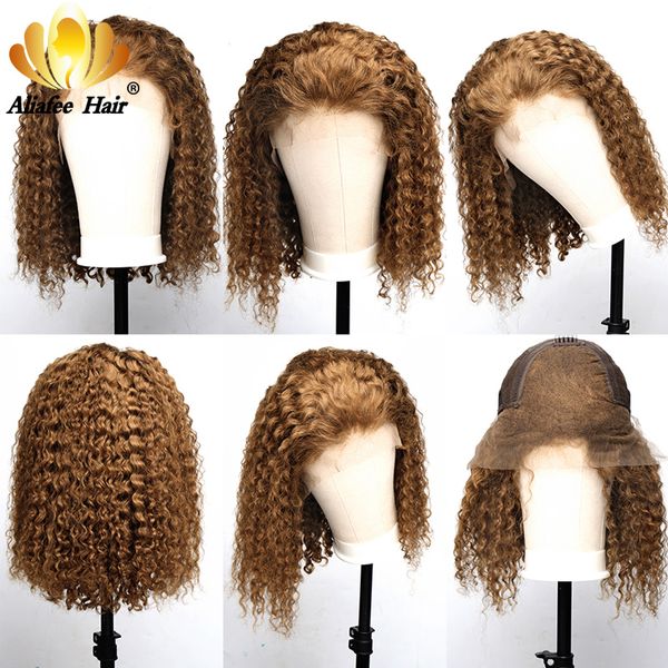 # 30 Ombre Couleur Court Curl Lace Front Perruques de Cheveux Humains Pré Cueillis Remy Cheveux Avec Bébé Bob Perruques 150% Densité 13x4 Avant