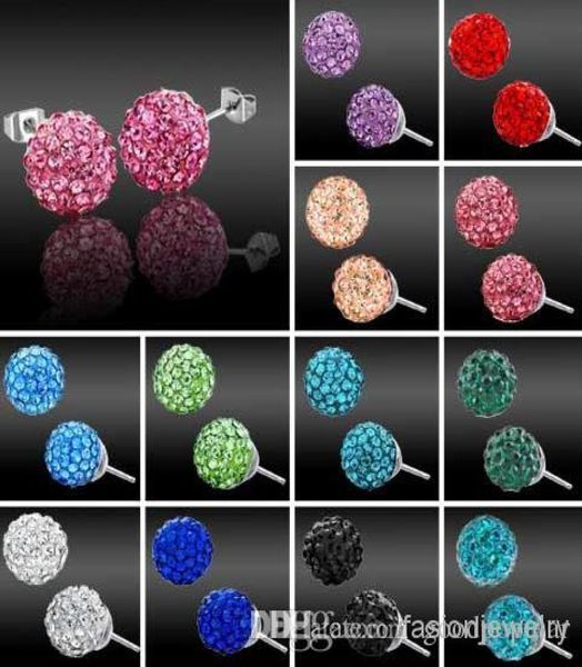 30 pares de joyas de 10 mm nuevos colores de mezcla de diamantes de imitación blanca nuevas cuentas de bolas de discoteca arcilla de cristal ardientes stud7525198