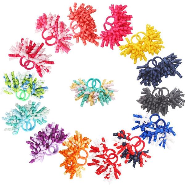 30 PCS 15 paires Boutique Girls' Solid Curly Korker Bows Cravates de cheveux Pigtails sans couture Porte-arcs de cheveux pour bébés filles tout-petits LJ201226