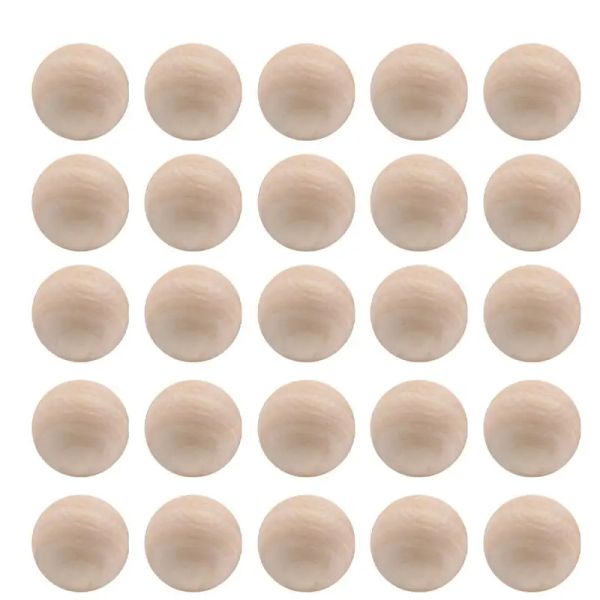 30 pcs 30 mm grand lotus en bois mini balle Solides perles rondes bricolage peinture de sculpture accessoires d'artisanat sans trou (couleur en bois)