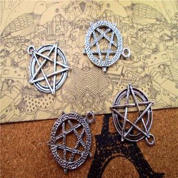 30 PCS Antiek Zilver Pentagram Ster Cirkel Hangers Pentagram Charms Sieraden Maken Bevindingen 28x30mm212z