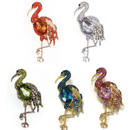 30 unids/lote broches de joyería de moda Multicolor cristal Rhinestone lindo pájaro Animal flamenco mujeres broches alfileres