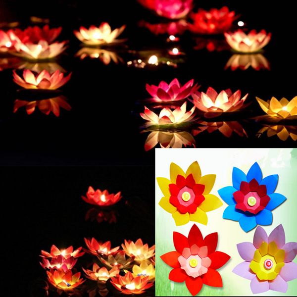 30 unids/lote de velas de San Valentín, farolillos para eventos de boda, luces de agua de deseos, adorno de lámpara flotante de flor de loto Artificial