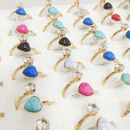 30/stks natuurlijke waterdruppel hartvorm tianhe steen gegalvaniseerde verstelbare ring voor dames nobel, elegant, voortreffelijk, luxe sieraden cadeau groothandel