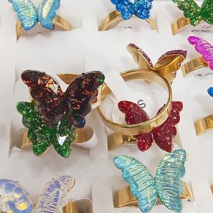 Bagues papillon en acrylique vif, 30 pièces, couleurs mélangées, en acier inoxydable, bijoux à la mode pour femmes, cadeaux de fête, 240312