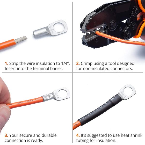 Tire de fil de cuivre à 30 pièces en étape - patte de batterie - End Câble de batterie Crimp - Terminal d'anneau - 6-2