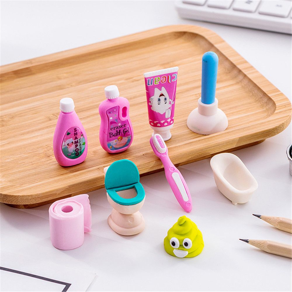 30 conjuntos 120 pcs Body Bathroom Set lápis borrachas para Escola de escritório Artigos de papelaria criativos Suprimentos Correção Ferramenta Kawaii Crianças Prêmios Prémio Presentes Eraser Lote