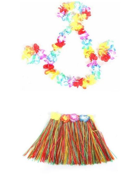 30 Ensembles 40 cm Hula Herbe Jupe Fleur Hawaiian Bandeau Bracelet Collier Lei Garland pour Enfants Costume De Déguisement Navire Libre