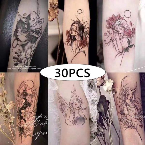 30 hojas de pegatinas de tatuaje falso para chicas negras para hombres y mujeres tatuajes temporales impermeables arte corporal brazo cintura calcomanías tatuajes