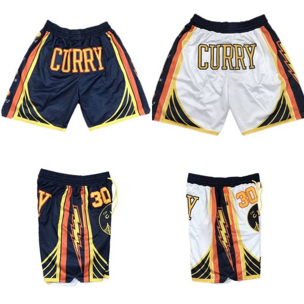 # 30 Stephen Curry Pocket Short Cousu Bleu Blanc Procession Basketball Pant