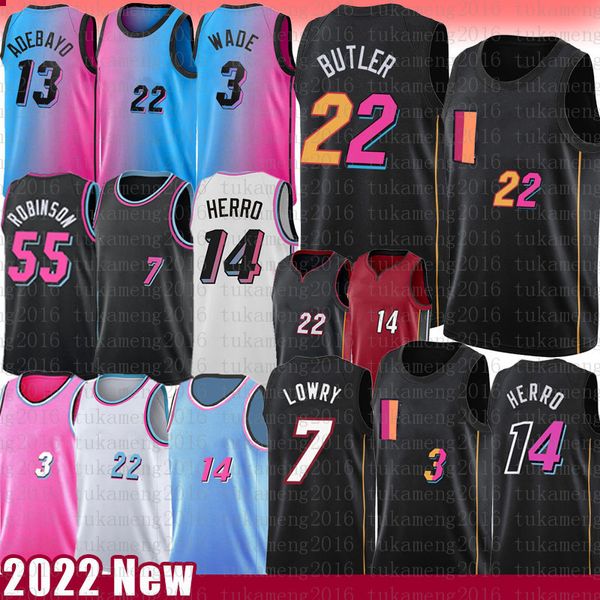 Maillots de basket-ball Tyler Herro Jimmy Butler KyleLowry Chemises pour hommes Dwayne Dwyane Wade Bam Adebayo Duncan Robinson Jersey 14 22 7 3 13 55