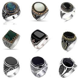30 Styles Vintage Handmade Turkse Signet Ring voor mannen Vrouwen oude zilveren kleur zwarte onyx stenen punk ringen religieuze sieraden230s 20