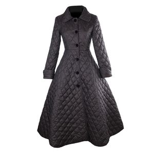 30-femmes vintage des années 50 Audrey Hepburn noir matelassé long manteaux swing plus la taille 4xl trench-coat abrigos mujer casaco 201102