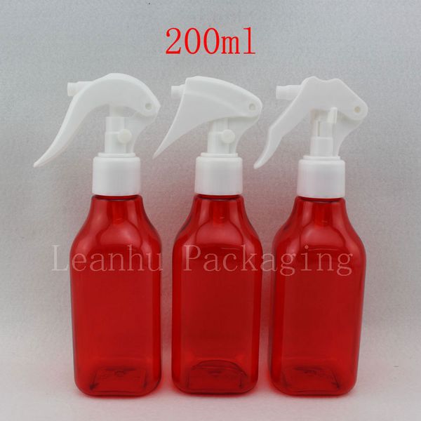 Botella de riego rellenable cuadrada roja vacía de 30X200ml con rociador de gatillo, botella de contenedor de PET con aerosol de limpieza de plástico