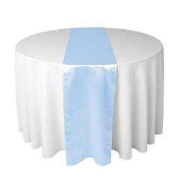 Camino de mesa de satén azul claro de 30 x 275 cm para recepción de boda o ducha1207635