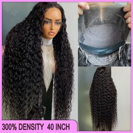 300% dichtheid 12A Grade Peruaanse Indiase Braziliaanse Natuurlijke zwartwatergolf 13x6 HD Lace frontale pruik 40 inch 650 g 100% rauwe maagd Remy Human Hair