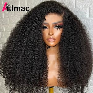 300% dichtheid Kinky Curly Human for Women Raw Indian Hair 13x4 HD transparante kant frontale pruik 12-30 inch natuurlijke kleur 240416