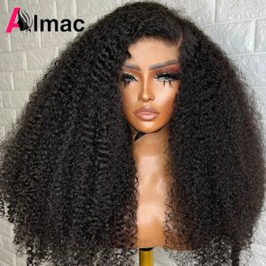 300% dichtheid Kinky Kinky Curly Hair Hair Pruik voor vrouwen Raw Indian Hair 13x4 HD transparante kant frontale pruik 12-30 inch natuurlijke kleur 240417