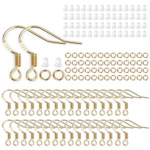 300 Pieces/Set DIY Earrings Inlaid 925 Silver-Plated Gold Earrings Hooks Earrings Plugs Open Jump Ring Jewelry Accessories