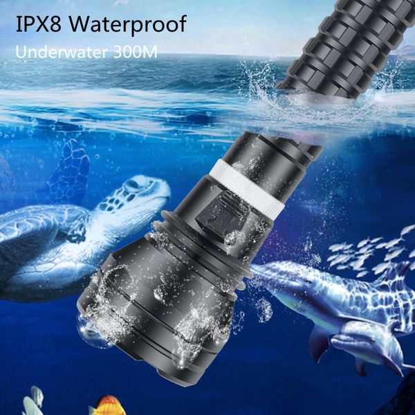 Linterna de buceo impermeable de 30000LM IPX8 XHP70.2 LED LED Buceo Profesional Corcha de buceo Spearfishing Underwater Lanterna