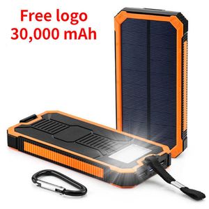 30000 mAh Hoogtepunten LED LED Solar Power Banks 2A Output mobiele telefoon draagbare oplader op maat gemaakt logo gratis met retail verpakking klimbonteen power bank