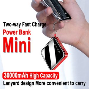 30000mAh Mini Power Bank Charge rapide bidirectionnelle Portable 2 USB Affichage numérique Batterie externe avec lampe de poche pour Xiaomi IPhone