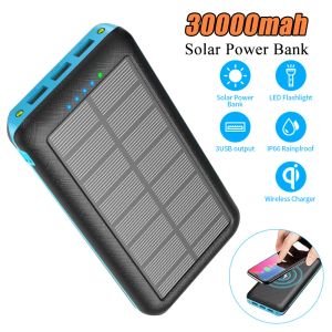 30000mAh batterie solaire 3 sortie USB chargeur sans fil Powerbank chargeur Portable extérieur batterie externe pour iPhone Xiaomi 9