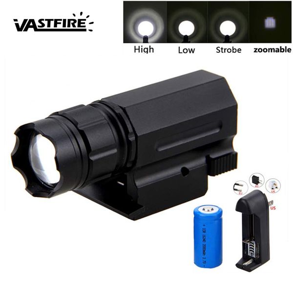 3000LM XPG-Q5 LED Zoomable Chasse Lumière 3 Modes Arme Pistolet Léger Pistolet Airsoft 20mm QD Fusil Lampe De Poche + Batterie + Chargeur 210322