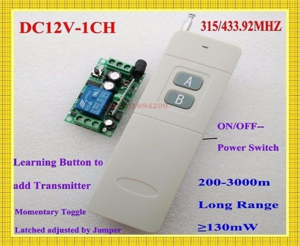 Commutateur de télécommande longue portée de 3000 m DC 12 V 1 CH 10A relais récepteur émetteur lampe d'apprentissage commutateur sans fil 315433 MHZ T21335753