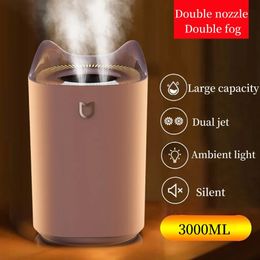 Humidificador de aire de doble chorro de 3000 ml, atomizador de gran capacidad, difusor de aroma ultrasónico, máquina de niebla, purificador de aire Humificador 231226