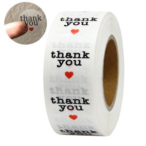 3000 Uds., 2,5 cm, 500 Uds./rollo de pegatinas transparentes redondas de agradecimiento con etiqueta de sello de corazón rojo, pegatinas de papelería para envolver regalos