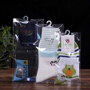 3000 stks / partij Clear Sock Packing Tassen OPP Plastic Sokken Tas Transparante Zak Verpakken Zelfklevende Seal Bag met handgat