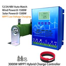 3000W 2400W 2000W 1600W 1200W MPPT Hybrid Wind Solar Laadregelaar Turbine Generator Zonnepaneel booster Controller Voor 12V 24V 48V Alle Batterij