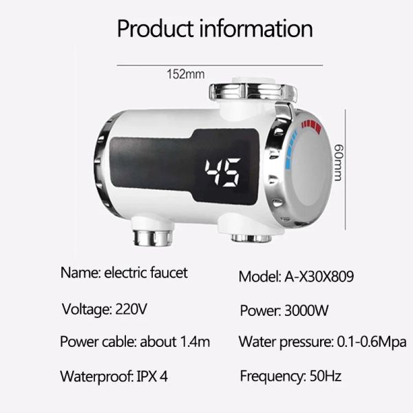 3000 W calentador de agua eléctrico calefacción instantánea grifo caliente y fría salida doble de salida eléctrica