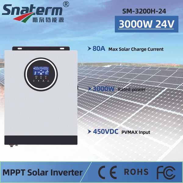 3000W Hybrid Solar Inverter Intégré MPPT 80A Chargeur solaire 24v Chargeur de batterie 230 VAC PV PV MAX 450VDC Convertisseur solaire