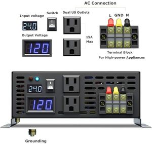 3000W PEAK PIEP PURNE WAVE SOLAR SOLAR SOLORS DU REVOIR 24V à 220V 1500W Onduleurs Convertisseurs Alimentation 12V / 24V DC à 120/230/240V AC