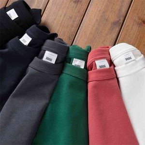 300 g de algodón para hombre camiseta de peso pesado moda coreana simple color sólido manga corta para hombre top verano unisex casual tees 210706